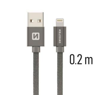 SWISSTEN DATOVÝ KABEL TEXTILE USB / LIGHTNING 0,2m Barva kabelu: Šedivý