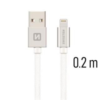 SWISSTEN DATOVÝ KABEL TEXTILE USB / LIGHTNING 0,2m Barva kabelu: Stříbrná