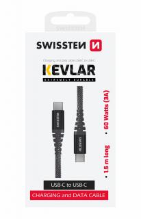 SWISSTEN Datový kabel KEVLAR USB-C / USB-C 1,5 m, antracit