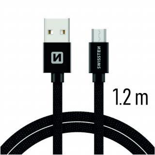 SWISSTEN datový kabel s textilním opletem, USB-A / micro USB, délka 1,2 m Barva kabelu: Černý