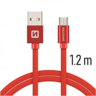 SWISSTEN datový kabel s textilním opletem, USB-A / micro USB, délka 1,2 m Barva kabelu: Červená