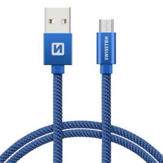 SWISSTEN datový kabel s textilním opletem, USB-A / micro USB, délka 1,2 m Barva kabelu: Modrá