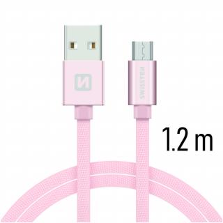 SWISSTEN datový kabel s textilním opletem, USB-A / micro USB, délka 1,2 m Barva kabelu: Růžovo-zlatá