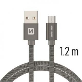 SWISSTEN datový kabel s textilním opletem, USB-A / micro USB, délka 1,2 m Barva kabelu: Šedivý
