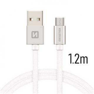 SWISSTEN datový kabel s textilním opletem, USB-A / micro USB, délka 1,2 m Barva kabelu: Stříbrná