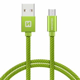 SWISSTEN datový kabel s textilním opletem, USB-A / micro USB, délka 1,2 m Barva kabelu: Zelená