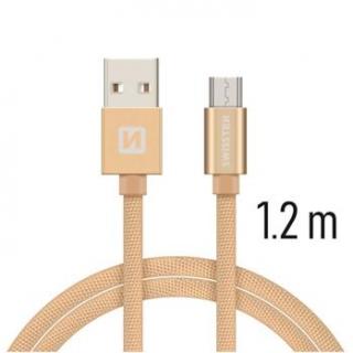 SWISSTEN datový kabel s textilním opletem, USB-A / micro USB, délka 1,2 m Barva kabelu: Zlatá