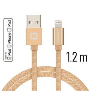 SWISSTEN datový kabel USB-A / Lightning, s textilním opletem, certifikace,  MFi, délka 1,2 m Barva kabelu: Zlatá