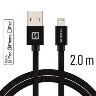 SWISSTEN datový kabel USB-A / Lightning, s textilním opletem, certifikace  MFi, délka 2,0 m Barva kabelu: Černý