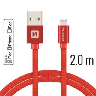 SWISSTEN datový kabel USB-A / Lightning, s textilním opletem, certifikace  MFi, délka 2,0 m Barva kabelu: Červená