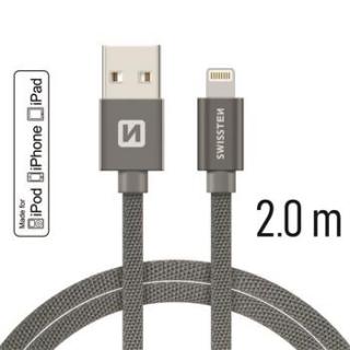 SWISSTEN datový kabel USB-A / Lightning, s textilním opletem, certifikace  MFi, délka 2,0 m Barva kabelu: Šedivý