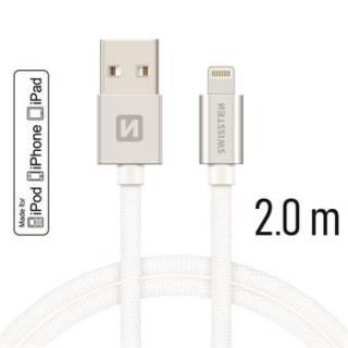 SWISSTEN datový kabel USB-A / Lightning, s textilním opletem, certifikace  MFi, délka 2,0 m Barva kabelu: Stříbrná