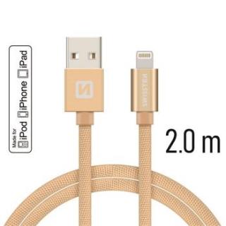 SWISSTEN datový kabel USB-A / Lightning, s textilním opletem, certifikace  MFi, délka 2,0 m Barva kabelu: Zlatá