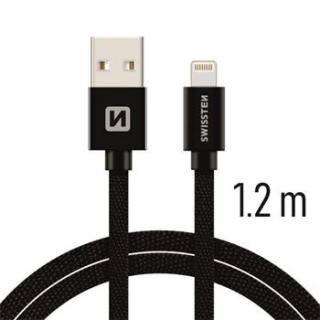 SWISSTEN datový kabel USB-A / Lightning, s textilním opletem, délka 1,2 m Barva kabelu: Černý