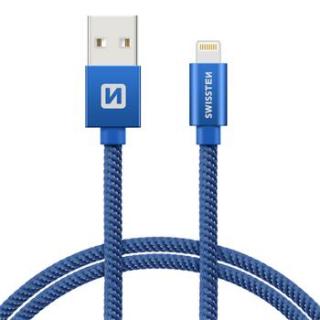 SWISSTEN datový kabel USB-A / Lightning, s textilním opletem, délka 1,2 m Barva kabelu: Modrá