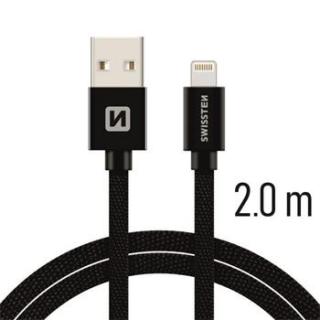 SWISSTEN datový kabel USB-A / Lightning, s textilním opletem, délka 2 m Barva kabelu: Černý