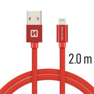 SWISSTEN datový kabel USB-A / Lightning, s textilním opletem, délka 2 m Barva kabelu: Červená