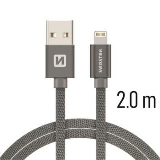 SWISSTEN datový kabel USB-A / Lightning, s textilním opletem, délka 2 m Barva kabelu: Šedivý