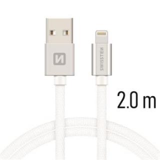 SWISSTEN datový kabel USB-A / Lightning, s textilním opletem, délka 2 m Barva kabelu: Stříbrná