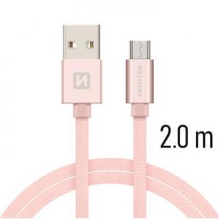 SWISSTEN datový kabel USB-A / micro USB, s textilním opletem, délka 2 m Barva kabelu: Růžovo-zlatá