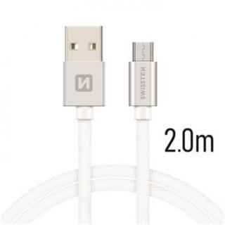 SWISSTEN datový kabel USB-A / micro USB, s textilním opletem, délka 2 m Barva kabelu: Stříbrná