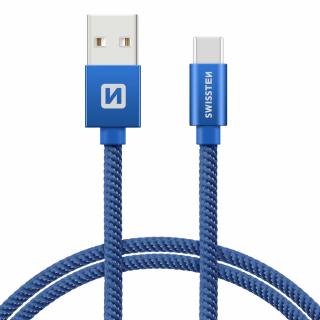 SWISSTEN datový kabel USB-A / USB-C, s textilním opletem, délka 0,2 m Barva kabelu: Modrá