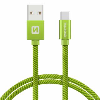 SWISSTEN datový kabel USB-A / USB-C, s textilním opletem, délka 0,2 m Barva kabelu: Zelená