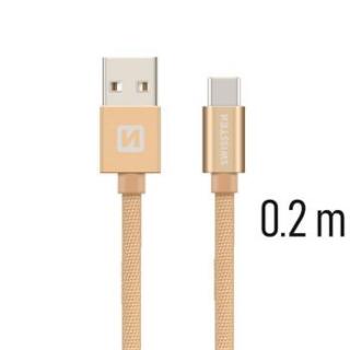 SWISSTEN datový kabel USB-A / USB-C, s textilním opletem, délka 0,2 m Barva kabelu: Zlatá