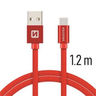 SWISSTEN datový kabel USB-A / USB-C, s textilním opletem, délka 1,2 m Barva kabelu: Červená