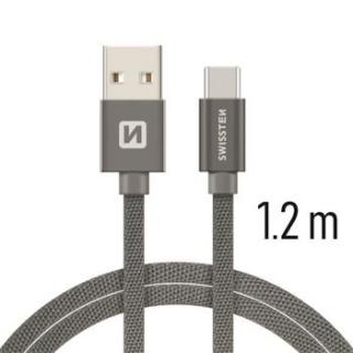 SWISSTEN datový kabel USB-A / USB-C, s textilním opletem, délka 1,2 m Barva kabelu: Šedivý