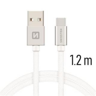 SWISSTEN datový kabel USB-A / USB-C, s textilním opletem, délka 1,2 m Barva kabelu: Stříbrná