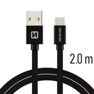 SWISSTEN datový kabel USB-A / USB-C, s textilním opletem, délka 2,0 m Barva kabelu: Černý
