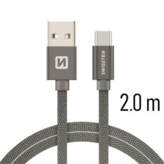 SWISSTEN datový kabel USB-A / USB-C, s textilním opletem, délka 2,0 m Barva kabelu: Šedivý