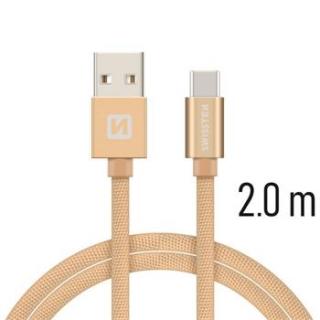 SWISSTEN datový kabel USB-A / USB-C, s textilním opletem, délka 2,0 m Barva kabelu: Zlatá