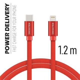 SWISSTEN datový kabel USB-C / Lightning, s textilním opletem, PD, délka 1,2 m Barva kabelu: Červená