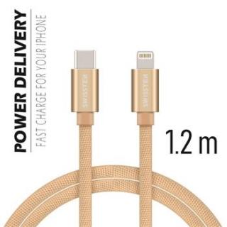 SWISSTEN datový kabel USB-C / Lightning, s textilním opletem, PD, délka 1,2 m Barva kabelu: Zlatá