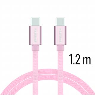 SWISSTEN datový kabel USB-C / USB-C s textilním opletem, délka 1,2 m Barva kabelu: Růžovo-zlatá