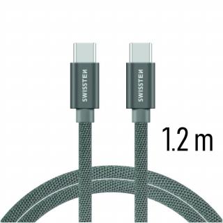 SWISSTEN datový kabel USB-C / USB-C s textilním opletem, délka 1,2 m Barva kabelu: Šedivý