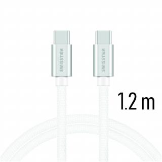 SWISSTEN datový kabel USB-C / USB-C s textilním opletem, délka 1,2 m Barva kabelu: Stříbrná
