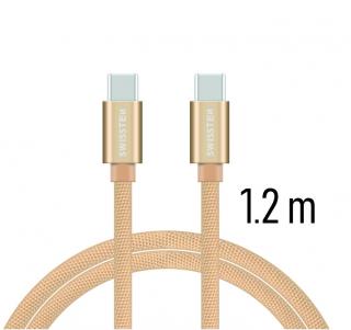 SWISSTEN datový kabel USB-C / USB-C s textilním opletem, délka 1,2 m Barva kabelu: Zlatá