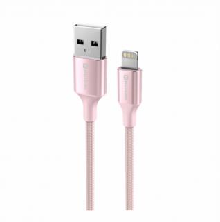 SWISSTEN Datový textilní kabel USB-A/Lightning, délka 1,5 m Barva: Růžová
