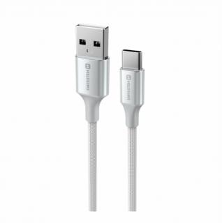 SWISSTEN Datový textilní kabel USB-A/USB-C, délka 1,5 m Barva: Bílá