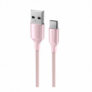SWISSTEN Datový textilní kabel USB-A/USB-C, délka 1,5 m Barva: Růžová