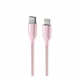 SWISSTEN Datový textilní kabel USB-C/Lightning, délka 1,5 m Barva: Růžová