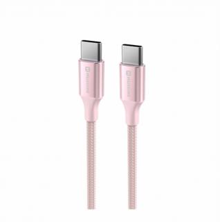 SWISSTEN Datový textilní kabel USB-C/USB-C, délka 1,5 m Barva: Růžová