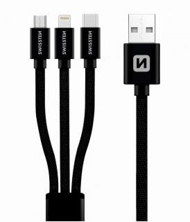 SWISSTEN kabel USB 3v1 - lightning MFI/ microUSB / USB-C 1,2 m černý