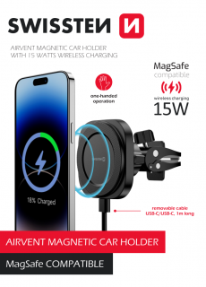 SWISSTEN magnetický držák Magstick do ventilace auta, až 15 W, MagSafe