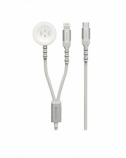 SWISSTEN Magnetický opletený kovový kabel pro Apple Watch, a Lightning, USB-C, 1,2 m, bílý