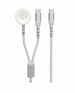 SWISSTEN Magnetický opletený kovový kabel pro Apple Watch, a USB-C, USB-C, 1,2 m, bílý