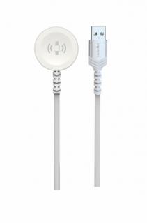 SWISSTEN Magnetický opletený kovový kabel pro Apple Watch, USB-A, 1,2 m, bílý